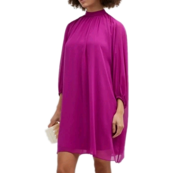 TRINA TURK Rhyme Shift Dress Chiffon Cape Lined Fuchsia Size Small - Picture 1 of 13